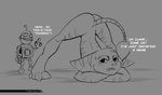 anthro ass_up breaking_the_fourth_wall dialogue jack-o'_pose machine male markings minimalist pose solo striped_markings stripes suggestive tobbywolf ratchet_and_clank sony_corporation sony_interactive_entertainment clank_(ratchet_and_clank) ratchet_(ratchet_and_clank) alien lombax mammal robot meme monochrome sketch