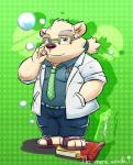 anthro blue_eyes blush bottomwear clothing eyewear fur glasses male overweight overweight_anthro overweight_male pants shirt solo topwear white_body white_fur aotoaka lifewonders tokyo_afterschool_summoners leib_(tas) bear mammal polar_bear ursine 2018 hi_res