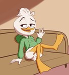 anthro black_eyes clothing furniture gesture green_clothing hoodie male shota simple_background sitting sofa solo topwear waving young limettin disney ducktales ducktales_(2017) louie_duck anatid anseriform avian bird duck 2024 absurd_res digital_drawing_(artwork) digital_media_(artwork) hi_res