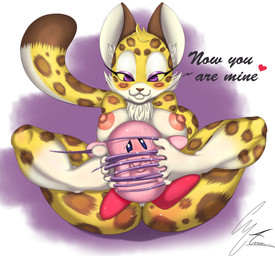 5_toes anthro anus areola big_breasts blush bodily_fluids breasts butt claws countershading dominant dominant_female duo erect_nipples feet female foot_fetish foot_play half-closed_eyes humanoid_feet humiliation humor legs_up male male/female narrowed_eyes nipples nude plantigrade simple_background sitting size_difference squish sweat text thick_thighs toe_claws toes torture trapped yellow_body g4rron kirby_(series) kirby_and_the_forgotten_land nintendo clawroline kirby felid feline leopard mammal pantherine english_text hi_res