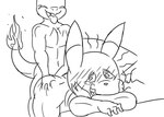 anthro duo male male/male usury40 nintendo pokemon charmander generation_1_pokemon humanoid pikachu pokemon_(species) hi_res monochrome