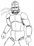 4_fingers accessory beard facial_hair fingers front_view hair headband looking_at_viewer machine male nude parody short_hair solo standing unknown_artist five_nights_at_freddy's konami metal_gear scottgames solid_snake animatronic robot 3:4 black_and_white crossover monochrome sketch