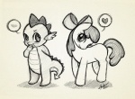 anthro blush duo female feral heart_symbol male tail young young_anthro young_feral christinies friendship_is_magic hasbro my_little_pony mythology apple_bloom_(mlp) spike_(mlp) dragon earth_pony equid equine horse mammal mythological_creature mythological_scalie pony scalie monochrome