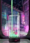 beverage city container cup futuristic glass glass_container glass_cup inside liquid neon_lights not_furry text zero_pictured convolute absurd_res hi_res