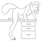 anthro breasts canid canine canis desk domestic_dog female furniture lord_magicpants mammal monochrome nipples nude sex_toy solo table tail