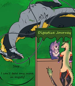 amusement_park amusement_ride anthro attraction belly big_belly breasts claws endosoma female feral fluffy fur group hair male markings nude open_mouth oral_vore outside predator/prey purple_body purple_fur safe_vore simple_background size_difference smile soft_vore tail teeth text tongue tongue_out vore white_body white_fur willing_pred willing_prey wings superplus european_mythology mythology voretober_2025 kabarga_(character) pythor_(fan_character) deer dragon mammal moschid musk_deer mythological_creature mythological_scalie scalie skrill_(species) western_dragon absurd_res digital_media_(artwork) english_text hi_res