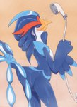 ambiguous_gender anthro avian_butt bathing beak biped blue_body butt eyes_closed game_freak generation_9_pokemon hi_res kajinchu nintendo pokemon pokemon_(species) quaquaval shizuku_(kajinchu) showering solo wet white_body