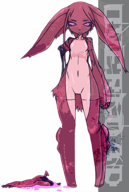 1_missing_limb amputee anthro breasts disability featureless_crotch female fur hair kemono machine missing_arm nude purple_eyes red_body red_fur red_hair severed_body_part severed_limb small_breasts solo idkuroi overload_(idkuroi) android lagomorph leporid mammal rabbit robot
