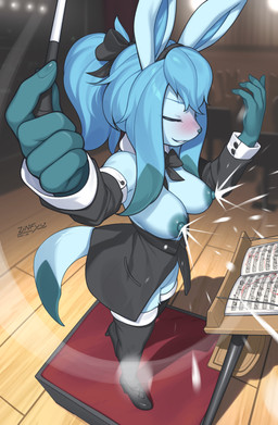 5_fingers anthro areola autolactation biped blue_areola blue_body blue_fur blue_hair blue_nipples blue_tail bodily_fluids breasts clothed clothed_anthro clothed_female clothing eyes_closed female female_anthro fingers footwear front_view fur hair holding_object inside lactating legwear medium_breasts nipples shoes smile solo standing tail teeth thigh_highs zinfyu nintendo pokemon eeveelution generation_4_pokemon glaceon pokemon_(species) 2026 absurd_res digital_drawing_(artwork) digital_media_(artwork) hi_res