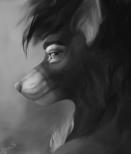 anthro female fur hair nude one_eye_closed simple_background smile solo dimonis mammal 2020 digital_media_(artwork) monochrome signature