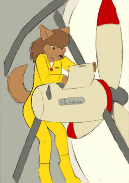 anthro brown_body brown_fur brown_hair clothed clothing female fully_clothed fur hair humor pun solo visual_pun starfighter freefall_(webcomic) florence_ambrose bowman's_wolf canid canine canis mammal red_wolf wolf 2013 colored_sketch sketch
