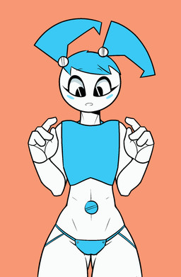 areola blue_body blue_skin blush blush_lines blush_stickers bouncing_breasts breasts clothed clothing exposed eyelashes female flashing long_eyelashes machine navel nipples not_furry open_clothing open_mouth open_shirt open_topwear panties pigtails shirt simple_background smile solo tan_background thigh_gap topwear underwear unusual_navel white_body dabbledraws my_life_as_a_teenage_robot nickelodeon jenny_wakeman android humanoid robot robot_humanoid 2018 2d_animation animated hi_res motion_tweening