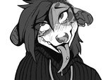 ahegao anthro blush blush_lines bodily_fluids clothing ears_down eye_roll eyebrows eyelashes female hair hoodie looking_pleasured looking_up notched_ear pattern_clothing piercing pivoted_ears saliva saliva_string simple_background smile solo striped_clothing stripes sweat tears teeth tongue tongue_piercing topwear nitani nitani_(fursona) american_opossum mammal marsupial virginia_opossum 4:3 comic digital_media_(artwork) monochrome