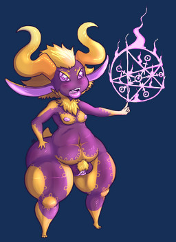 2_horns breasts butt female front_view genitals gesture hair hand_gesture hand_on_hip horn inverted_nipples lips magic magic_user navel nipples open_mouth plump_labia pointing pubes puffy_nipples shortstack small_breasts solo thick_bottom_lip thick_thighs vulva wide_hips desbjust vervc_(desbjust) demon absurd_res alpha_channel hi_res