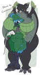 4_toes ambiguous_gender anthro beak between_breasts big_breasts biped black_body black_eyes blush blush_lines bottomless breasts carrying_another clothed clothing controller duo exclamation_point eyebrows eyelashes featureless_crotch feet female front_view fur green_body grey_body hair heart_symbol holding_object hug huge_breasts multicolored_body neck_tuft non-mammal_breasts open_mouth simple_background standing talons text thick_thighs toes topwear tuft two_tone_body wide_hips wings white_slime_(artist) avian bird 2024 absurd_res character_request digital_drawing_(artwork) digital_media_(artwork) english_text hi_res