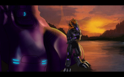 3_toes ambiguous_gender anthro armor beak claws clothed clothing cloud crossed_arms cuisse digitigrade fangs feather_hair feathered_crest feathers feet fully_clothed glowing glowing_eyes halo_(device) head_crest headgear helmet landscape pseudo_hair purple_eyes sky solo spaulder standing sunset teeth toe_claws toes vambrace wraith_(halo) yellow_body yellow_feathers voidspawn01 halo_(series) microsoft xbox_game_studios alien avian kig-yar scalie t'vaoan 16:10 colored letterbox shaded widescreen