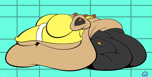 anthro belly belly_on_ground belly_overhang big_belly big_breasts big_butt big_cheeks blobby breasts butt chubby_cheeks female huge_belly huge_breasts huge_butt huge_cheeks huge_thighs hyper hyper_belly hyper_breasts hyper_butt hyper_cheeks hyper_thighs immobile morbidly_obese obese obese_female overweight overweight_female simple_background sitting solo thick_thighs weight_gain jarodoc1324 gameoverse glitch_productions kit_bodega felid feline humanoid hybrid mammal 2026 absurd_res flat_colors hi_res