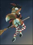 anthro black_nose black_pawpads broom broom_riding brown_body brown_fur butt cheek_tuft claws cleaning_tool clothed clothing digitigrade dipstick_tail facial_tuft female footwear fur hat headgear headwear legwear long_socks looking_at_viewer looking_back low-angle_view magic magic_user markings multicolored_clothing multicolored_footwear multicolored_legwear multicolored_socks multicolored_tail multicolored_thigh_highs multicolored_thigh_socks night outside pattern_clothing pattern_footwear pattern_legwear pattern_socks pattern_stockings pattern_thigh_highs pattern_thigh_socks pawpads presenting presenting_hindquarters red_clothing red_footwear red_legwear red_socks red_thigh_highs red_thigh_socks simple_background sky smile socks solo star starry_sky stockings striped_clothing striped_footwear striped_legwear striped_socks striped_stockings striped_thigh_highs striped_thigh_socks stripes tail tail_markings thigh_highs thigh_socks toe_claws tuft two_tone_clothing two_tone_footwear two_tone_legwear two_tone_socks two_tone_thigh_highs two_tone_thigh_socks white_clothing white_footwear white_legwear white_socks white_thigh_highs white_thigh_socks witch dorosheva-e canid canine canis mammal wolf 2017 3:4