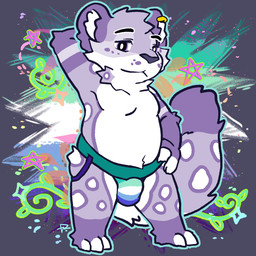 anthro biped bulge chibi clothing ear_piercing jockstrap lgbt_pride male male_anthro piercing pride_color_flag pride_colors purple_body slightly_chubby slightly_chubby_anthro slightly_chubby_male underwear vincian_pride_colors white_body zhiibe dutch_(dutchleopard) felid mammal pantherine snow_leopard 1:1
