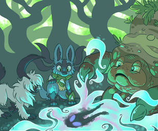 3_fingers 3_toes ambiguous_gender anthro biped black_body black_fur black_inner_ear blue_body blue_fur chest_spike claws facial_markings feet feral fingers fur group hand_spike head_markings horn leaf_clothing markings mask_(marking) open_mouth pincers plant quadruped spikes spikes_(anatomy) toe_claws toes tree trio white_body white_fur yellow_body yellow_eyes yellow_fur shellyochunks nintendo pokemon tales_of_tabira gemma_(tales_of_tabira) prier_(tales_of_tabira) sela_(tales_of_tabira) absol arthropod crustle generation_3_pokemon generation_4_pokemon generation_5_pokemon insect lucario pokemon_(species) 2015 female_(lore) male_(lore)