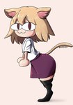 :3 big_butt blonde_hair breasts butt clothed clothing female hair inner_ear_fluff legwear pale_skin red_eyes simple_background small_breasts smile solo thick_thighs toony tuft superbinario tsukihime type-moon neco-arc animal_humanoid cat_humanoid felid felid_humanoid feline feline_humanoid humanoid mammal mammal_humanoid absurd_res hi_res