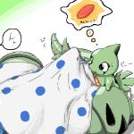 ambiguous_gender anthro bedding blanket boxers_(clothing) bulge clothing duo erection green_body green_skin larger_male male morning_wood naive simple_background size_difference sleeping smaller_ambiguous tenting text underwear nelly nintendo pokemon dinosaur generation_2_pokemon larvitar pokemon_(species) prehistoric_species reptile scalie tyranitar 1:1 comic japanese_text low_res translated