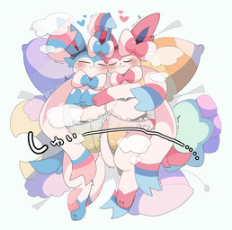 ambiguous/ambiguous ambiguous_gender bedwetting bodily_fluids clothed clothing diaper diaper_only duo feral genital_fluids peeing topless unclean_diaper urine used_diaper using_diaper wearing_diaper wet_diaper wetting wetting_diaper amaoto nintendo pokemon eeveelution generation_6_pokemon pokemon_(species) sylveon absurd_res digital_media_(artwork) hi_res