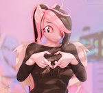 3d_(artwork) absurd_res anthro anthrofied bat_pony black_hair clothing digital_media_(artwork) equid fan_character female gesture hair hand_heart hasbro heart_symbol hi_res lulu_(oc) mammal multicolored_hair my_little_pony pink_body pink_eyes pink_hair pupils riizatensely slit_pupils two_tone_hair