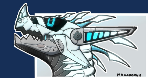 anthro blue_eyes glowing glowing_eyes machine male metallic_body open_mouth screen screen_face simple_background solo spikes white_body makaronnie u.s.c.h._(makaronnie) robot synth_(vader-san) aliasing alpha_channel cel_shading digital_media_(artwork) headshot_portrait portrait shaded signature