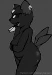 2019 anthro breasts butt claws female forehead_gem gem generation_2_pokemon genitals hi_res looking_back mammal monochrome mustelid nintendo nipples open_mouth pokemon pokemon_(species) pussy sneasel solo text tongue url visionaryserpent