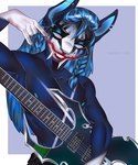 5_fingers abs anthro areola black_body black_fur blue_eyes blue_hair blue_nails blue_nipples blue_nose bodypaint bottomwear braided_hair claws clothed clothing colored_nails devil_horns_(gesture) ear_piercing ear_ring electric_guitar face_paint fangs femboy fingers fur gesture guitar hair hand_gesture holding_object long_hair makeup male muscular muscular_anthro muscular_femboy muscular_male musical_instrument nails nipples open_mouth pecs piercing plucked_string_instrument ring_piercing sabertooth_(anatomy) simple_background smile solo standing string_instrument teeth topless white_body white_fur umireomi felid mammal prehistoric_species saber-toothed_tiger digital_media_(artwork) hi_res