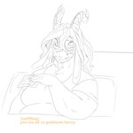 anthro eyewear facial_hair female glasses horizontal_pupils horn pupils slightly_chubby solo grindavikbydaylight grinda_goat bovid caprine goat mammal 1:1 trans_(lore) trans_woman_(lore)