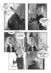 2017 absurd_res anthro bone buckteeth canid canine clothed clothing coat comic crossover dialogue disney duo english_text female fox greyscale hi_res judy_hopps knife lagomorph leporid male mammal monochrome monoflax nick_wilde rabbit scarf sherlock_(series) skull speech_bubble teeth text topwear trenchcoat zootopia