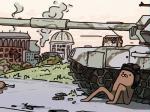 ambiguous_gender armor battlefield building cigarette clothing electronics grass hat headgear headwear helmet plant radio road russian_flag sitting sky smoke solo t-90_(tank) tank vehicle war nahyon gondola_(spurdo) spurdo bear mammal 2018 4:3 digital_media_(artwork)