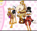 absurd_res anatid anseriform anthro avian beak bird black_bars black_clothing black_topwear blonde_hair bobthetanuki brown_body brown_feathers clothed clothing disney doki_doki_literature_club! donald_duck duck ducktales eyewear feathers fenton_crackshell glasses group hair hat headgear headwear hi_res letterbox male muscular muscular_anthro muscular_male necktie parody partially_clothed red_clothing red_topwear scrooge_mcduck small_glasses storkules team_salvato topwear white_body white_feathers