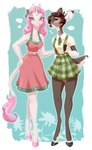 anthro bottomwear clothing dialogue dress duo female female/female horn nature shirt skirt topwear saoirsedeer mythology rosie_(roselynn_meadow) saoirse deer equid equine mammal mythological_creature mythological_equine unicorn hi_res