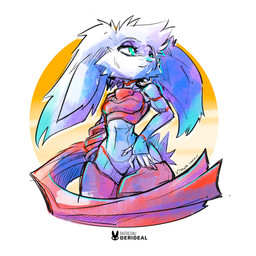 anthro armor black_bodysuit black_clothing black_skinsuit bodysuit breasts cheek_tuft clothed clothing facial_tuft female fully_clothed fur green_eyes hair long_ears red_scarf scarf short_hair short_tail simple_background skinsuit small_breasts solo standing tail tight_clothing tuft white_body white_fur white_hair kiaun derideal nova_(xen) lagomorph leporid mammal rabbit colored hi_res portrait shaded three-quarter_portrait