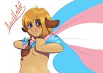 anthro blonde_hair blue_eyes breasts brown_body brown_fur female flag flag_(object) fur hair holding_flag holding_object lgbt_pride lips looking_at_viewer nude pride_color_flag pride_colors simple_background smile solo thick_bottom_lip transgender_pride_colors white_background moomaid alice_lovage bovid bovine cattle mammal 2023 absurd_res digital_media_(artwork) hi_res