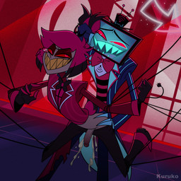 anal anal_penetration antennae_(anatomy) antlers arms_tied bdsm bodily_fluids bondage bottomwear bottomwear_down bound bow_tie claws clothed clothing cum cum_drip cum_in_ass cum_inside cum_overflow dripping duo ear_grab ear_pull ejaculation electronics eyebrows eyewear fist flat_screen flat_screen_television flatscreen footwear for_a_head from_behind_position genital_fluids genitals grin hair half-closed_eyes hand_on_butt hat headgear headwear horn humanoid_genitalia humanoid_penis legs_tied looking_at_another looking_at_partner looking_pleasured male male/male monocle narrowed_eyes obscured_penetration on_model open_mouth open_smile pants pants_down partially_clothed penetration penis questionable_consent red_clothing red_eyes red_hair red_suit restrained restrained_arms restrained_legs restraints screen screen_face sex sharp_teeth shoes short_tail smile standing suit suspension suspension_bondage tail teeth television top_hat wire wire_bondage kuruko hazbin_hotel hellaverse alastor_(hazbin_hotel) vox_(hazbin_hotel) animal_humanoid deer deer_humanoid demon humanoid mammal mammal_humanoid object_head screen_head tv_head 1:1 hi_res signature watermark