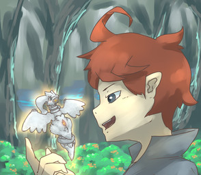 ambiguous_gender cave clothed clothing duo feathers feral fire frozen_expression genitals glowing implied_transformation internal_glow magic male micro open_mouth outside plant rock sculpture shrub size_difference statue statue_transformation statuefication stone_body ted_hair vulva wings kareha_21909 nintendo pokemon generation_5_pokemon human legendary_pokemon mammal pokemon_(species) reshiram hi_res