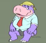 anthro barazoku biped bulge clothing hat headgear headwear jockstrap male necktie overweight overweight_anthro overweight_male shirt simple_background sitting solo topwear underwear saltshovel hanna-barbera the_peter_potamus_show peter_potamus common_hippopotamus hippopotamid mammal 2020