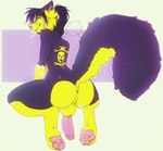 anthro anus balls big_penis black_body black_fur butt fur genitals humanoid_genitalia humanoid_penis looking_at_viewer looking_back looking_back_at_viewer male nude pawpads penis penis_backwards presenting presenting_hindquarters raised_tail slim solo tail thick_tail yellow_body yellow_fur coffaefox spritz_erosphillyra canid canine canis domestic_dog husky hybrid mammal mephitid nordic_sled_dog skunk spitz