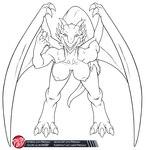 3_toes 5_fingers 8_horns alternate_species anthro areola bent_over big_breasts big_tail biped breasts claws coin digitigrade feet female finger_claws fingers front_view furrification holding_coin holding_object horn huge_breasts humanoid_hands leaning leaning_forward logo long_tail looking_at_viewer membrane_(anatomy) membranous_wings multi_horn nipples non-mammal_breasts nude open_mouth open_smile pupils simple_background slit_pupils smile smiling_at_viewer solo tail teeth text thick_tail toe_claws toes white_background wing_claws wings predaguy capcom dragon's_dogma european_mythology mythology madeleine_(dragon's_dogma) dragon mythological_creature mythological_scalie scalie western_dragon 1:1 2021 artist_logo black_and_white digital_drawing_(artwork) digital_media_(artwork) hi_res line_art monochrome url