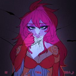 anthro arm_tattoo bra breasts clothed clothed_anthro clothed_female clothing cracked_glass dialogue eyebrow_through_hair eyebrows eyelashes female front_view grey_background hair half-closed_eyes long_hair makeup medium_breasts narrowed_eyes non-mammal_breasts pink_hair running_makeup shoulder_tattoo simple_background solo substance_intoxication talking_to_viewer tattoo text translucent translucent_hair underwear zexlynk cavemanon_studios volcaldera_ashfall ashley_(volcaldera_ashfall) dinosaur dromaeosaurid prehistoric_species reptile saurischian scalie theropod 1:1 absurd_res colored english_text hi_res shaded