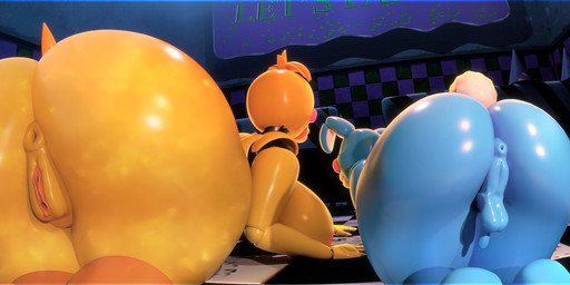 all_fours anthro anus areola backsack balls beak big_breasts big_butt blue_body breasts butt butt_size_difference checkered checkered_floor clitoris duo female foreskin genitals glistening glistening_body hair huge_butt huge_thighs inside larger_anthro larger_female machine male micropenis non-mammal_breasts non-mammal_vulva orange_areola orange_beak orange_vulva penis perineum plump_labia puffy_anus scut_tail short_tail size_difference small_balls small_penis smaller_anthro smaller_male tail thick_thighs tied_hair tight_foreskin vulva yellow_body rckke rckke_(modeler) five_nights_at_freddy's five_nights_at_freddy's_2 scottgames toy_bonnie_(fnaf) toy_chica_(fnaf) animatronic avian bird chicken galliform lagomorph leporid mammal phasianid rabbit robot robot_anthro 2026 3d_(artwork) absurd_res digital_media_(artwork) hi_res