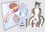 alternate_version_at_source anthro ball_tuft black_inner_ear_fluff blue_body blue_eyes bodily_fluids catheter_in_urethra chair chest_tuft countershade_crotch countershading cutaway dinkden duo emanata felid flaccid furniture genital_fluids genitals gloves_(marking) heart_symbol hi_res holding_own_penis humanoid_genitalia humanoid_penis inner_ear_fluff internal internal_urethral knock-kneed lagomorph leporid long_ears looking_at_another looking_at_partner looking_down_at_self male male/male mammal markings narrowed_eyes navel on_chair open_mouth pantherine penis penis_pump pink_nose rabbit shocked simple_background sitting sitting_on_chair snow_leopard spots spotted_body spread_legs spreading tuft urine urine_exchange watersports white_body white_countershading white_inner_ear wide_eyed