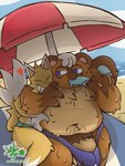 anthro beach bodily_fluids clothing duo erection food groping_belly heart_symbol male male/male nipples overweight overweight_male popsicle sweat thick_thighs thong umbrella underwear justwatchingthings animal_crossing nintendo crazy_redd tom_nook_(animal_crossing) canid canine fox mammal raccoon_dog tanuki 3:4 absurd_res hi_res