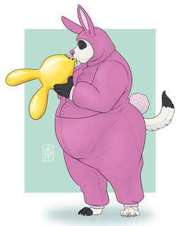 anthro balloon balloon_fetish blowing_balloon clothing holding_balloon inflatable male onesie pajamas slightly_chubby taebear canid canine canis domestic_dog mammal 4:5 digital_media_(artwork) hi_res