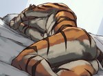 anthro butt lying male muscular muscular_male on_side rear_view sleeping solo tail inubikko dan_smith_(inubikko) felid mammal pantherine tiger digital_media_(artwork)