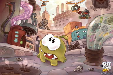 1_antenna ambiguous_gender antennae_(anatomy) blue_body blue_skin expressionless green_body green_skin looking_up muted_colors nail not_furry open_mouth orange_body orange_skin outside teeth text maksim_nikonets cut_the_rope blue_(cut_the_rope) om_nom roto_(cut_the_rope) alien monster nommie 2014 copyright_name official_art